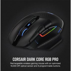   CORSAIR Vezetékes/Vezeték Nélküli Egér Gaming, DARK CORE RGB PRO, 8 programozható gomb, RGB, 18000dpi, fekete