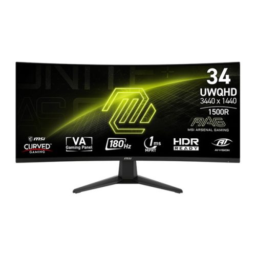 MSI Monitor GAMING MAG 346CQ Ívelt 34" UWQHD, 3440x1440, 180Hz VA 21:9, 1500R, 300cd/m2, 1 ms, 2x HDMI, DP, Black