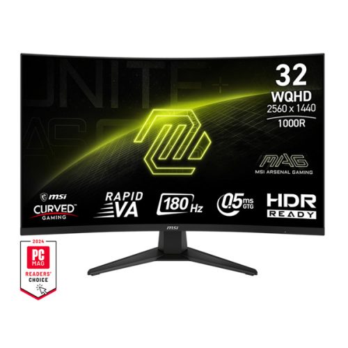 MSI Monitor GAMING MAG 325CQF Ívelt RapidVA 31,5" QHD 2560x1440, 4000:1 CR, 400nits, 1ms, 180Hz, DP, 2x HDMI, USB-C
