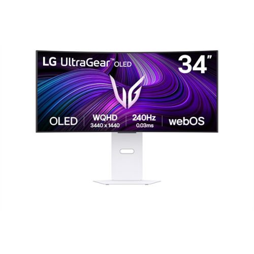 LG OLED Gaming 240Hz ívelt smart monitor 34" 34GX90SA, 3440x1440, 21:9, 275cd/m2, 1ms, HDMIx2/DP/USBx2/USB-C/RJ-45