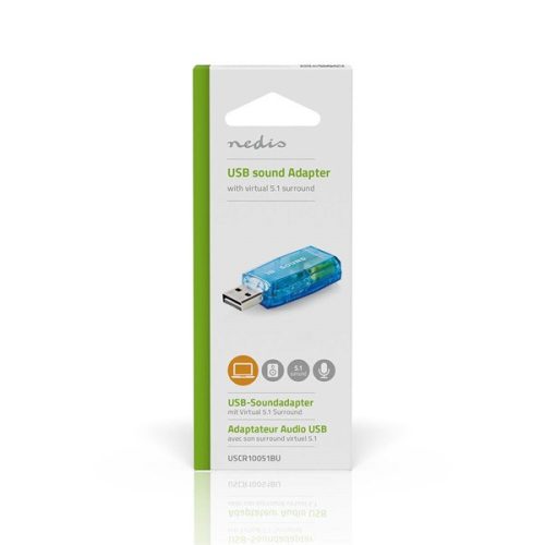 Nedis USCR10051BU USB hangkártya, 3,5mm mikrofon és fejhallgató csatlakozás, virtuális 5.1 3D hangadapter