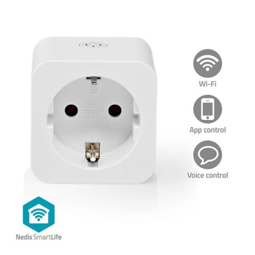 Nedis WIFIP121FWT okos konnektor, Wi-Fi, IP21, 16A, 3680W, fogyasztásmérő, Android™ / IOS