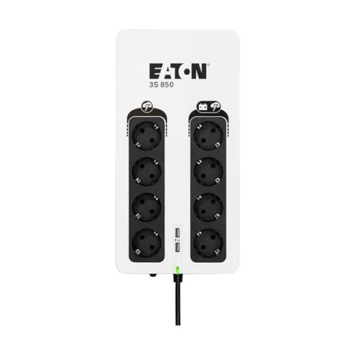 EATON UPS 3S Gen2 UPS DIN, 850VA, 510W, Input: Schuko, Outputs: 8x Schuko, szünetmentes tápegység, USB