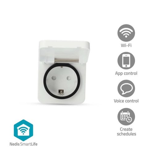 Nedis WIFIPO130FWT kültéri okos konnektor, Wi-Fi, IP44, fogyasztás mérő, 3680 W, földelt érintkező, Android™ / IOS