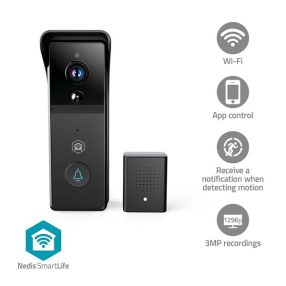   Nedis WIFICDP21BK WIFI videó kapucsengő (kapu telefon), 3MP Full HD 1296p, felhőtárhely / microSD foglalat, akkumulátor