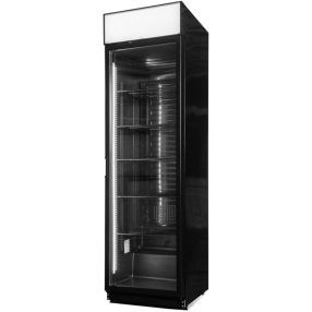   Snaigé CD40DM-S3JJ üvegajtós fekete hűtőszekrény, Hőmérséklettartomány : -2 – +14 °C ,202,5x60x60cm, 385 l, Függőleges belső LED, 5 polc, Automata leolvasztás, Dinamikus hűtőrendszer