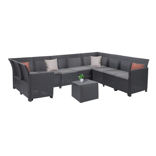 Claire IX 9 személyes sarokgarnitúra párnatartós asztallal