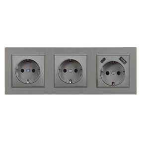   Nova III kettő dugalj USB csatlakozóval szürke szálcsiszolt kerettel