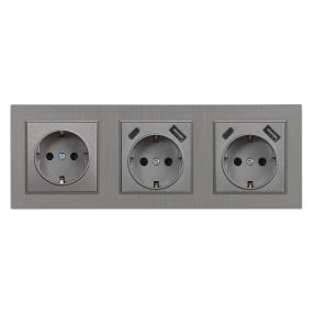   Nova III dugalj kettő USB csatlakozóval szürke szálcsiszolt kerettel