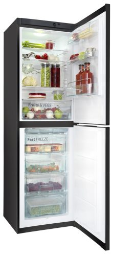 Snaigé RF57SM Fresh INN fekete alulfagyasztós hűtőszekrény, 300 l, 194,5x60x65cm, Gyorsfagyasztás, LED, E energiaosztály, 4+1 kihúzható fagyasztó fiók, Extra nagy fém palacktartó,+3 év alkatrészgarancia!